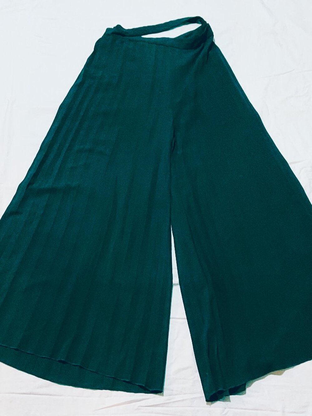 Green Ribbed Ultra Wide Dress Pants